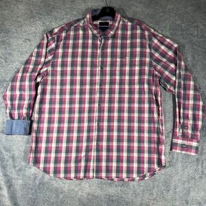 Tommy Bahama Mens XL Pink Blue Plaid Cotton Silk Blend Long Sleeve Button Shirt